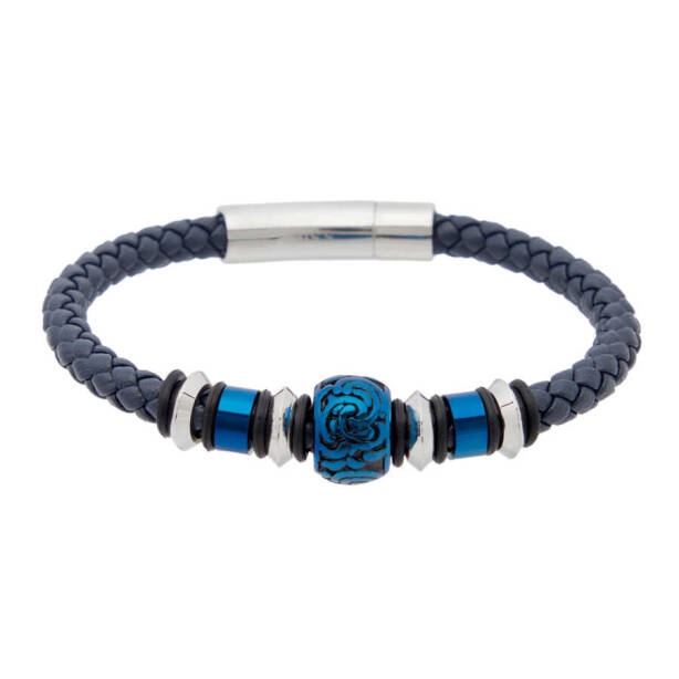 Lacivert Deri - Çelik Erkek Bileklik - E1BLK0410332-B20 