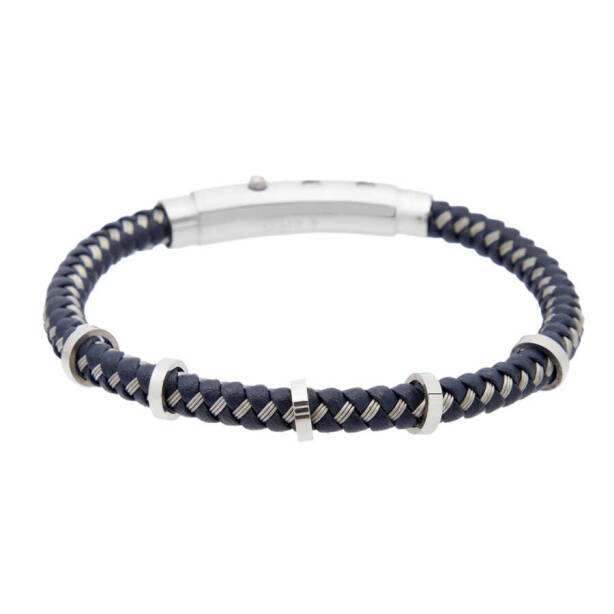 Lacivert Deri - Çelik Erkek Bileklik - E1BLK0410339-B20 