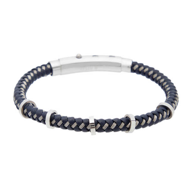 Lacivert Deri - Çelik Erkek Bileklik - E1BLK0410339-B20 - 1