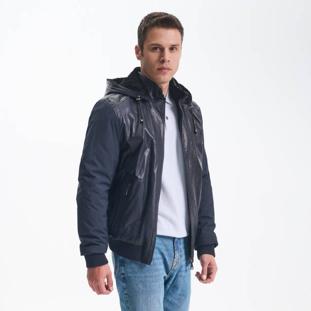 Lacivert Deri Erkek Deri Mont - E23KKM310459-Q4P - 1