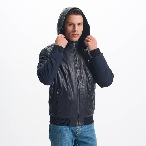 Lacivert Deri Erkek Deri Mont - E23KKM310459-Q4P - 2