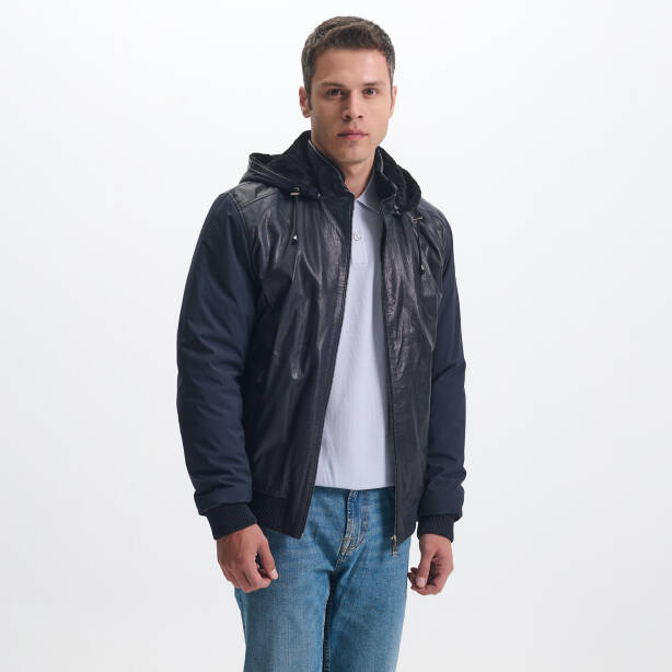 Lacivert Deri Erkek Deri Mont - E23KKM310459-Q4P - 3