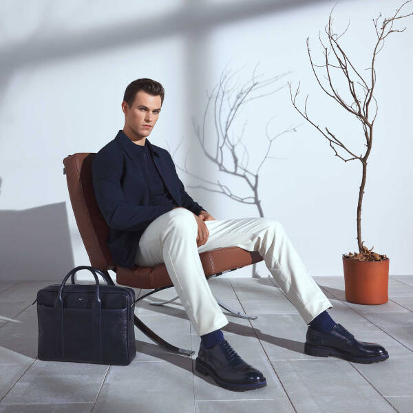 Lacivert Deri Erkek Evrak Çantası - S1EV00021429-R0V - 1