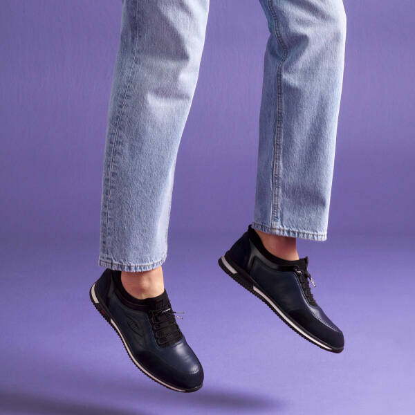 Lacivert Hakiki Deri Erkek Sneaker - E25I1AY57326-A31 - 1