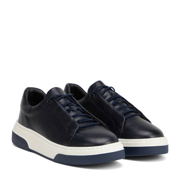 Lacivert Hakiki Deri Erkek Sneaker - E25S1AY57424-A38 - 2