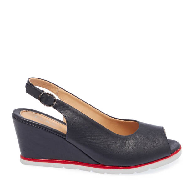 Lacivert Hakiki Deri Kadın Sandalet - K25Y1SN67754-A31 