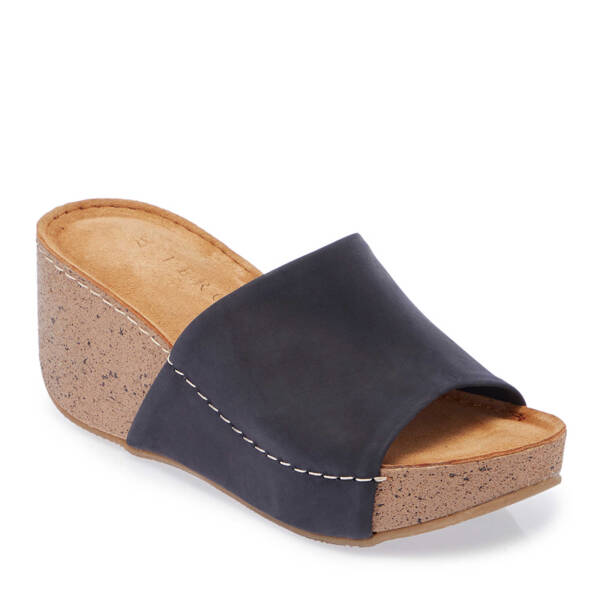 Lacivert Hakiki Deri Kadın Terlik - K25Y1TR67998-C5R - 2