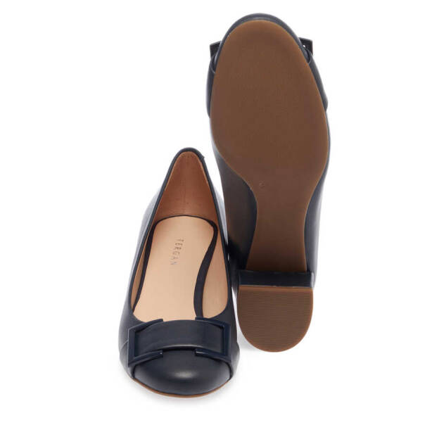 Lacivert Hakiki Deri Kadın Topuklu Ayakkabı - K24I1AY67186-O15 - 4