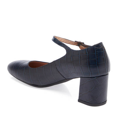  Lacivert Deri Kadın Topuklu Ayakkabı - K24I1AY67461-M73 - 2