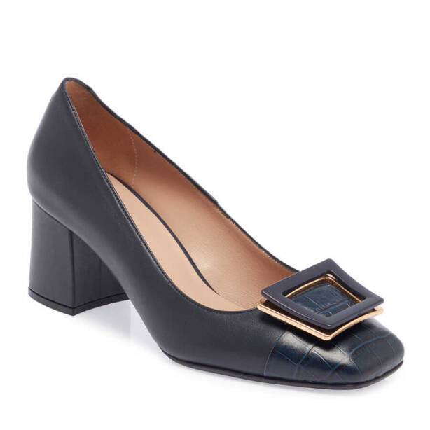 Lacivert Hakiki Deri Kadın Topuklu Ayakkabı - K24I1AY67473-A31 - 2