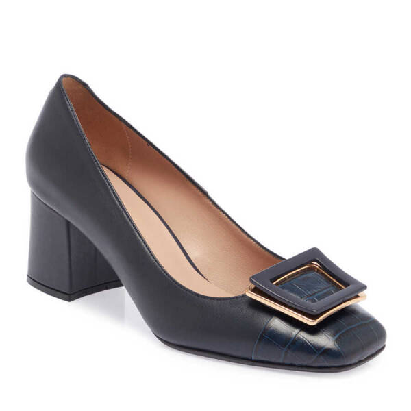 Lacivert Hakiki Deri Kadın Topuklu Ayakkabı - K24I1AY67473-A31 - 2