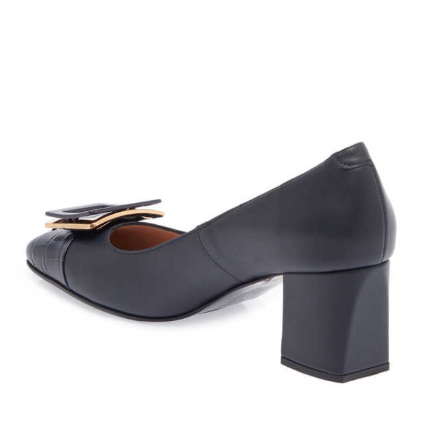 Lacivert Hakiki Deri Kadın Topuklu Ayakkabı - K24I1AY67473-A31 - 3