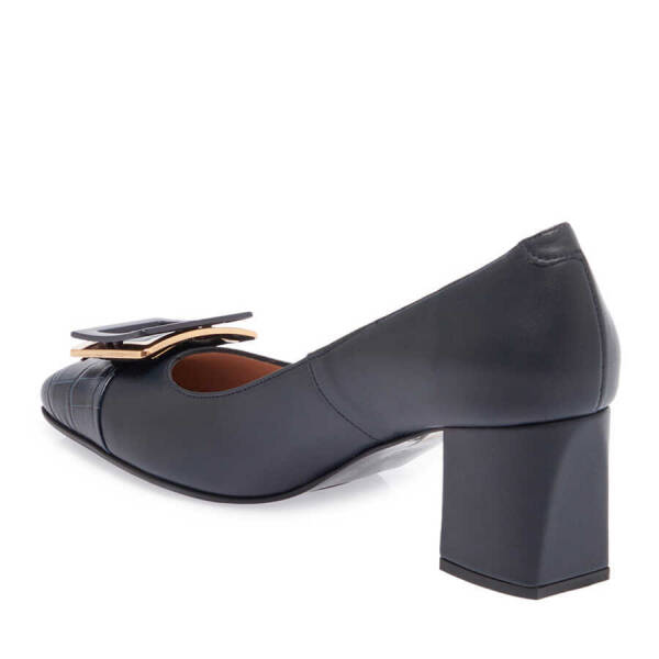 Lacivert Hakiki Deri Kadın Topuklu Ayakkabı - K24I1AY67473-A31 - 3
