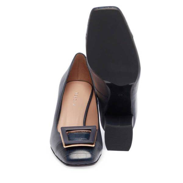 Lacivert Hakiki Deri Kadın Topuklu Ayakkabı - K24I1AY67473-A31 - 4