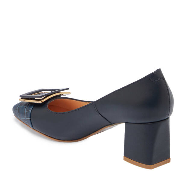 Lacivert Hakiki Deri Kadın Topuklu Ayakkabı - K25I1AY67797-A31 - 3