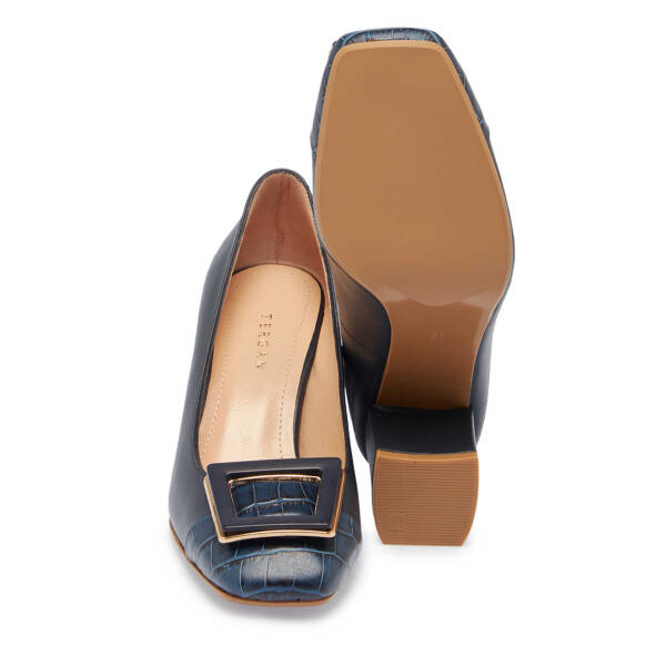 Lacivert Hakiki Deri Kadın Topuklu Ayakkabı - K25I1AY67797-A31 - 4
