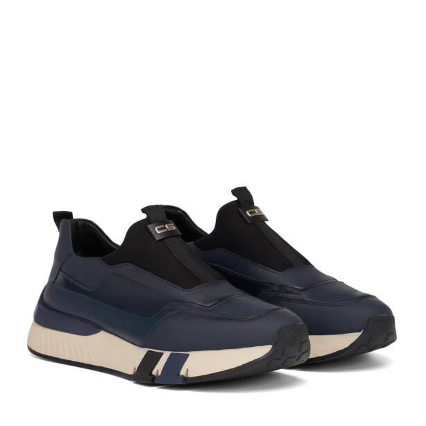 Lacivert Deri-Tekstil Erkek Sneaker - E26S1AY57817-K0O - 2