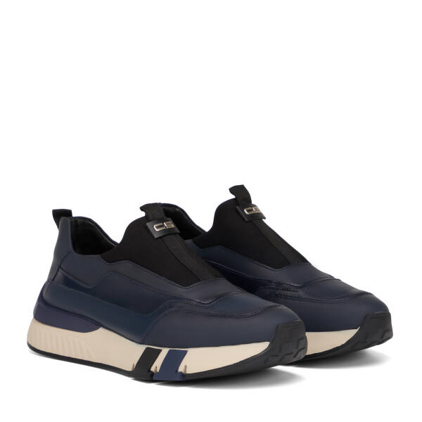 Lacivert Deri-Tekstil Erkek Sneaker - E26S1AY57817-K0O - 2