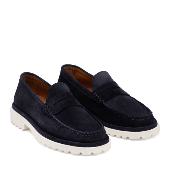Lacivert Hakiki Deri Erkek Loafer - E26I1AY57724-D44 - 2
