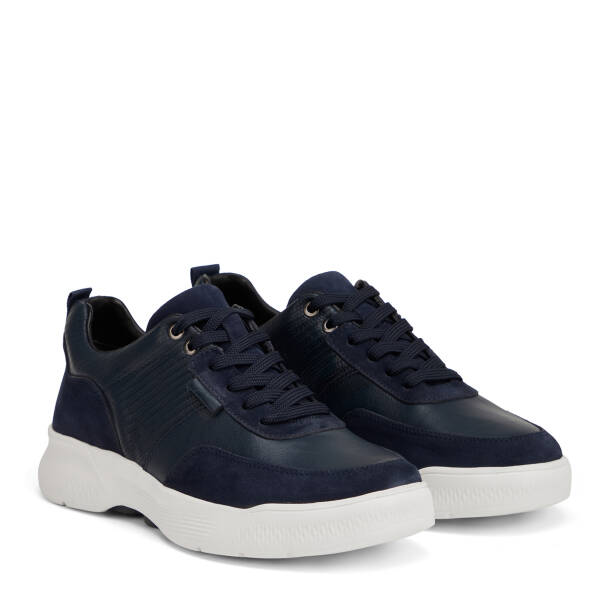 Lacivert Hakiki Deri Erkek Sneaker - E26I1AY57585-W32 - 2