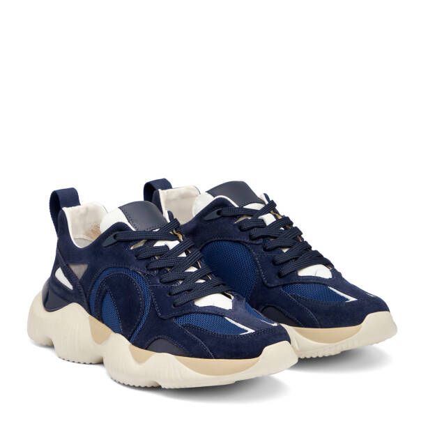 Lacivert Hakiki Deri Erkek Sneaker - E26I1AY57598-D44 - 2