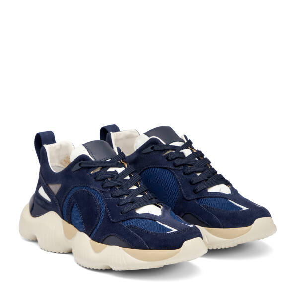 Lacivert Hakiki Deri Erkek Sneaker - E26I1AY57598-D44 - 2