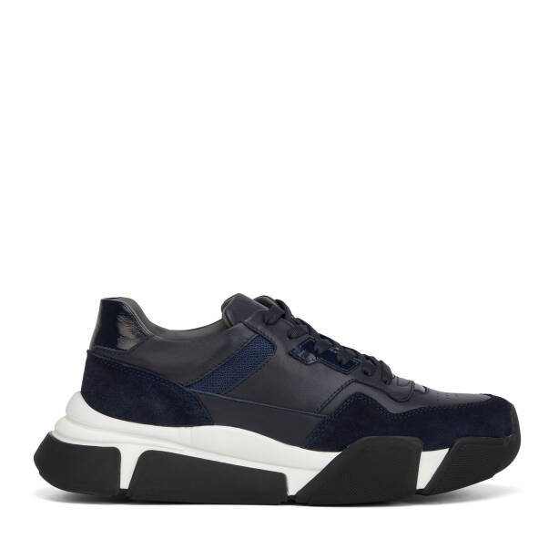 Lacivert Hakiki Deri Erkek Sneaker - E26I1AY57600-W32 - 1