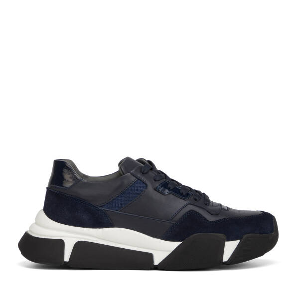 Lacivert Hakiki Deri Erkek Sneaker - E26I1AY57600-W32 - 1