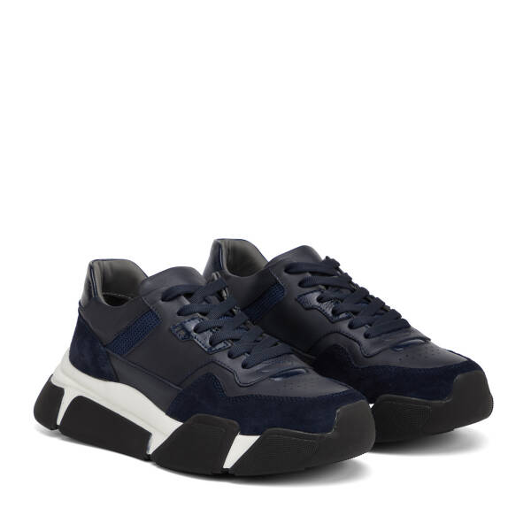 Lacivert Hakiki Deri Erkek Sneaker - E26I1AY57600-W32 - 2
