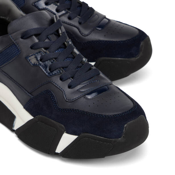 Lacivert Hakiki Deri Erkek Sneaker - E26I1AY57600-W32 - 3