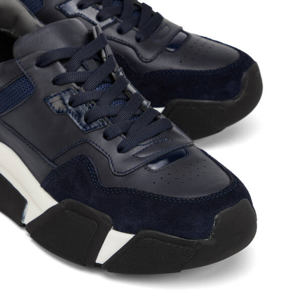 Lacivert Hakiki Deri Erkek Sneaker - E26I1AY57600-W32 - 3