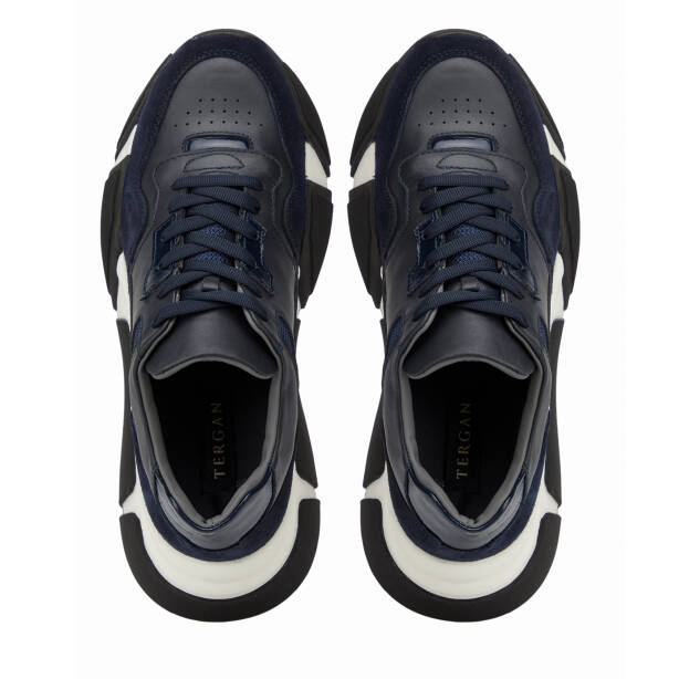 Lacivert Hakiki Deri Erkek Sneaker - E26I1AY57600-W32 - 5