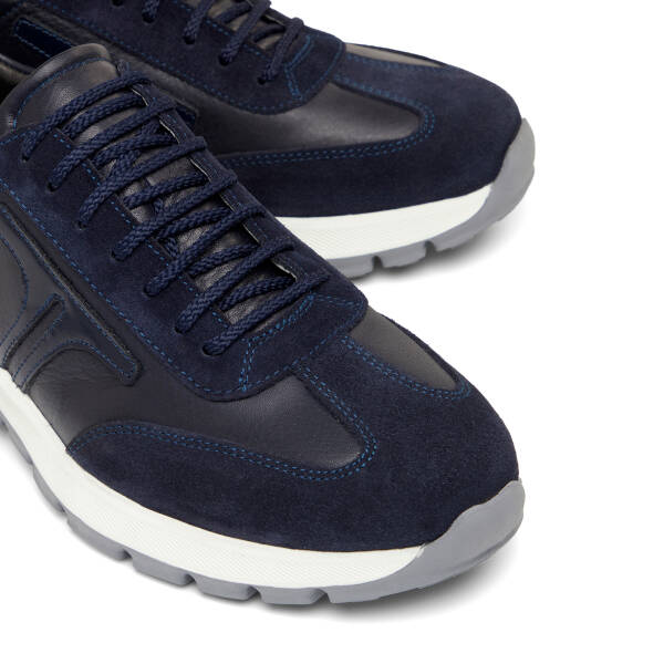 Lacivert Hakiki Deri Erkek Sneaker - E26I1AY57648-W32 - 3