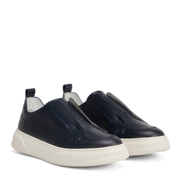 Lacivert Hakiki Deri Erkek Sneaker - E26I1AY57748-A38 - 2