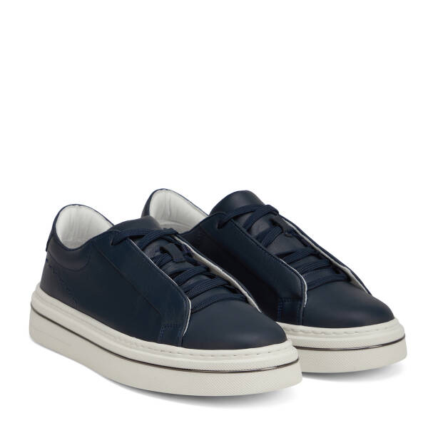 Lacivert Hakiki Deri Erkek Sneaker - E26I1AY57756-A31 - 2