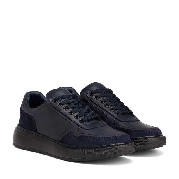 Lacivert Hakiki Deri Erkek Sneaker - E26S1AY57845-A31 - 2