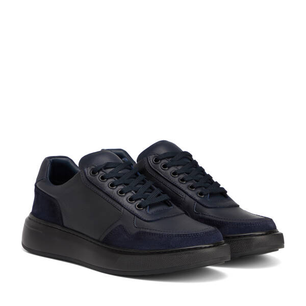 Lacivert Hakiki Deri Erkek Sneaker - E26S1AY57845-A31 - 2