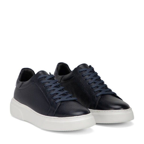 Lacivert Hakiki Deri Erkek Sneaker - E4MEAY057782-A38 - Tergan Four Season