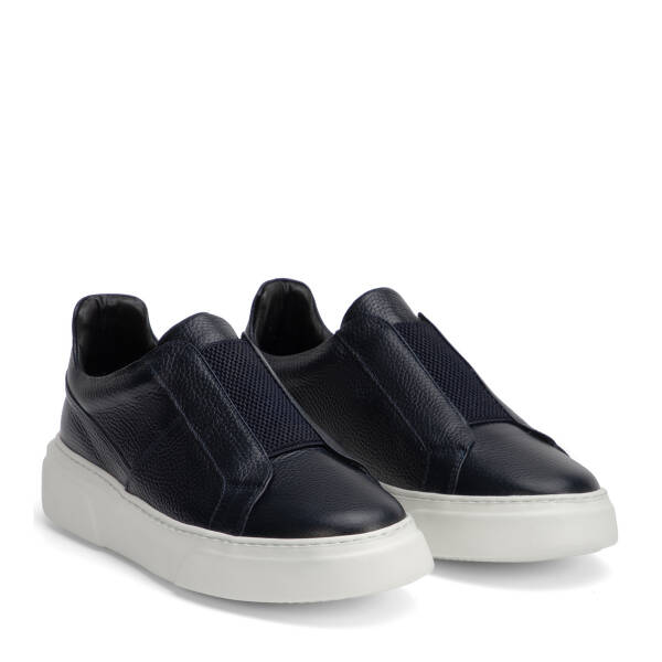 Lacivert Hakiki Deri Erkek Sneaker - E4MEAY057783-A38 - 2
