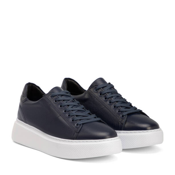 Lacivert Hakiki Deri Erkek Sneaker - E4MEAY057784-A31 - Tergan Four Season
