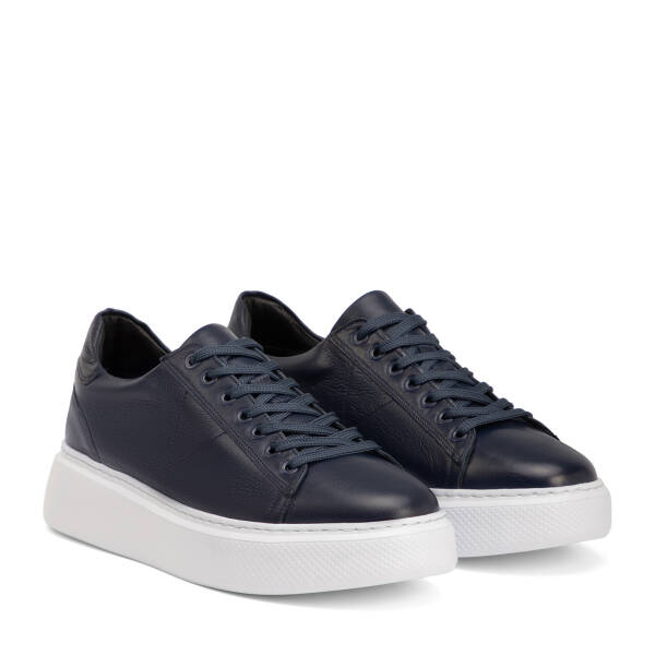 Lacivert Hakiki Deri Erkek Sneaker - E4MEAY057784-A31 - 2