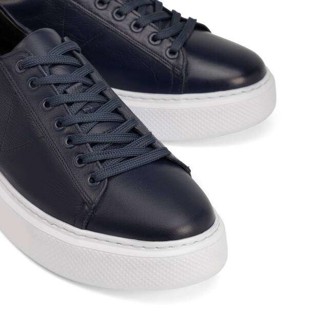 Lacivert Hakiki Deri Erkek Sneaker - E4MEAY057784-A31 - Tergan Four Season