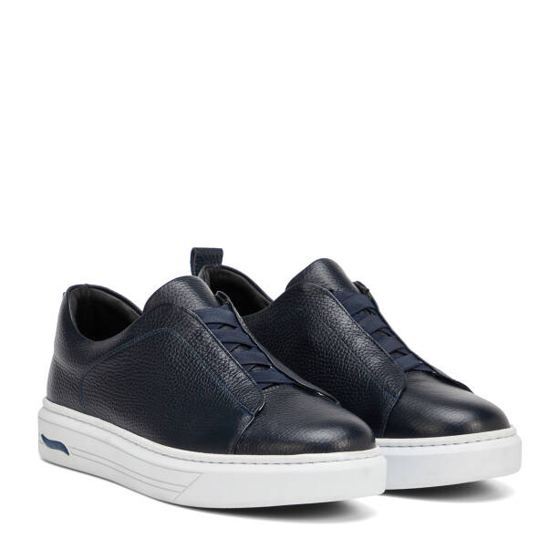 Lacivert Hakiki Deri Erkek Sneaker - E4MEAY057786-A38 - 2