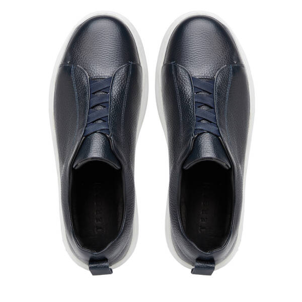 Lacivert Hakiki Deri Erkek Sneaker - E4MEAY057786-A38 - 5