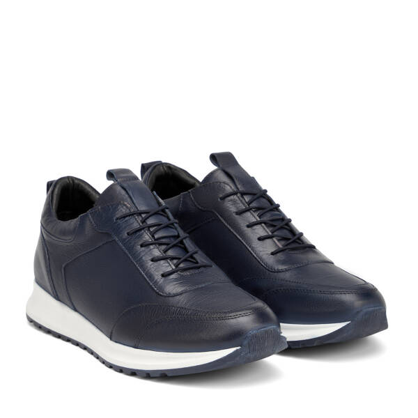 Lacivert Hakiki Deri Erkek Sneaker - E4MEAY057787-A31 - 2