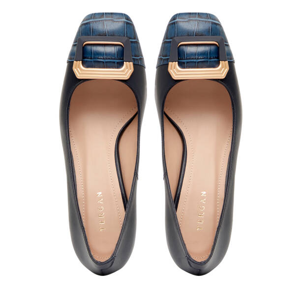 Lacivert Hakiki Deri Kadın Topuklu Ayakkabı - K26I1AY68383-A31 - 5