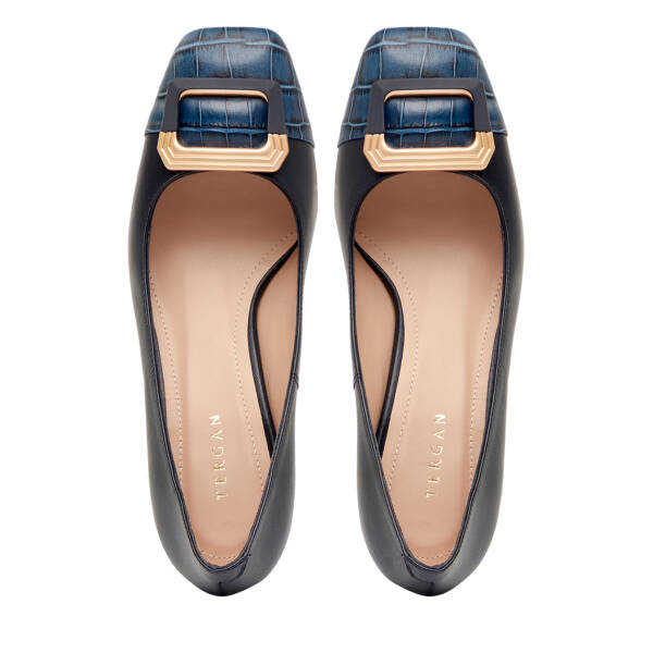 Lacivert Hakiki Deri Kadın Topuklu Ayakkabı - K26I1AY68383-A31 - 5