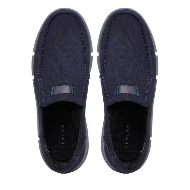 Lacivert Hakiki Nubuk Deri Erkek Casual Ayakkabı - E26I1AY57644-C39 - 5