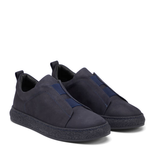 Lacivert Hakiki Nubuk Deri Erkek Sneaker - E26I1AY57636-C39 - 2