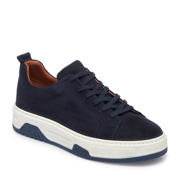 Lacivert Hakiki Nubuk Deri Erkek Sneaker - E26I1AY57637-C39 